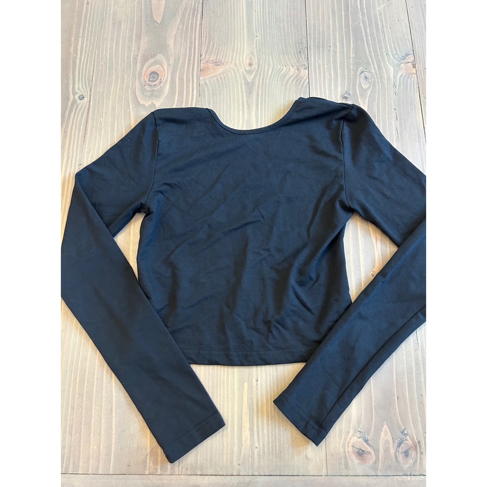 F24 Edikted Black Open Back Long Sleeve Crop Top Scoop Neck Women Small